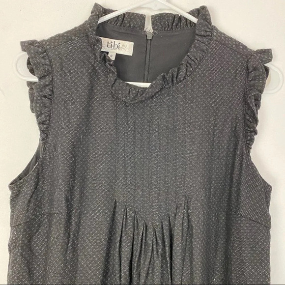 Tibi Sleeveless Wool Pin Tuck Ruffle Dress Womens Size 6 / Small Black White - Picture 3 of 9